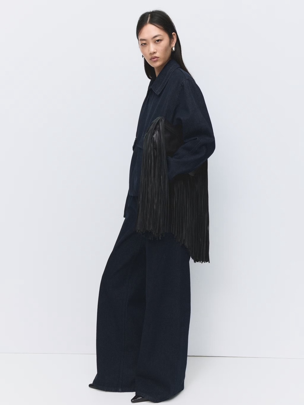 MANGO HIGH-RISE WIDE LEG RINSE-WASH JEANS